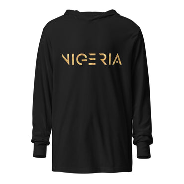 Light weight Nigeria in Gold Unisex Hooded long-sleeve tee, Nigerian hoodies, Nigerian Tshirts, African Hoodie