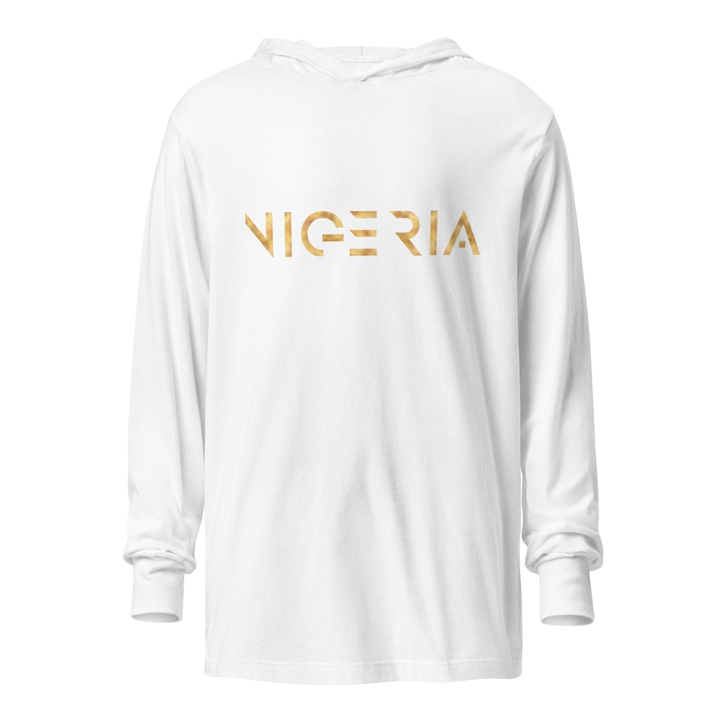 Light weight Nigeria in Gold Unisex Hooded long-sleeve tee, Nigerian hoodies, Nigerian Tshirts, African Hoodie