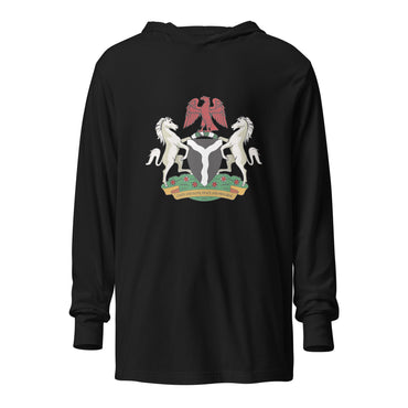 Light weight Coat of Arms Hooded long-sleeve tee- Nigerian Hoodie, African Hoodie, Black hoodie, Red African Hoodie, Grey Hoodie