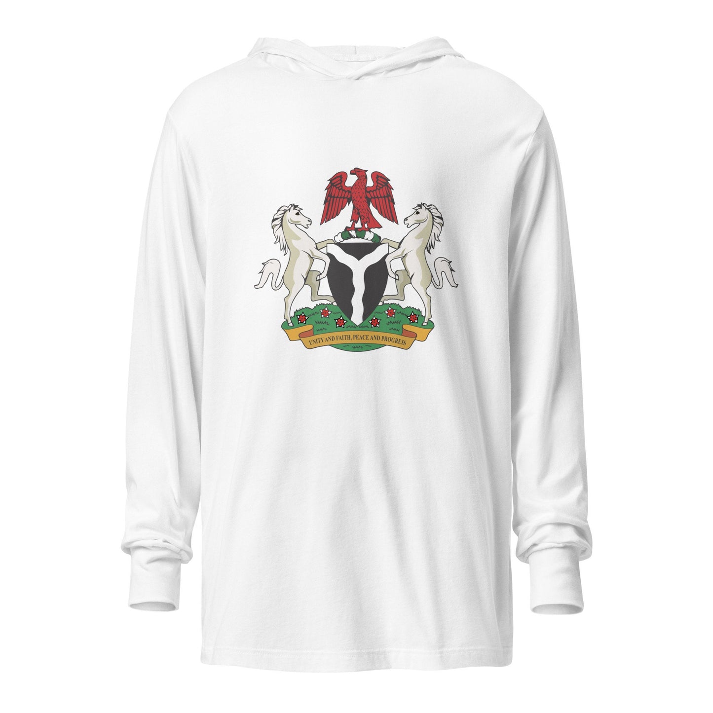 Light weight Coat of Arms Hooded long-sleeve tee- Nigerian Hoodie, African Hoodie, Black hoodie, Red African Hoodie, Grey Hoodie