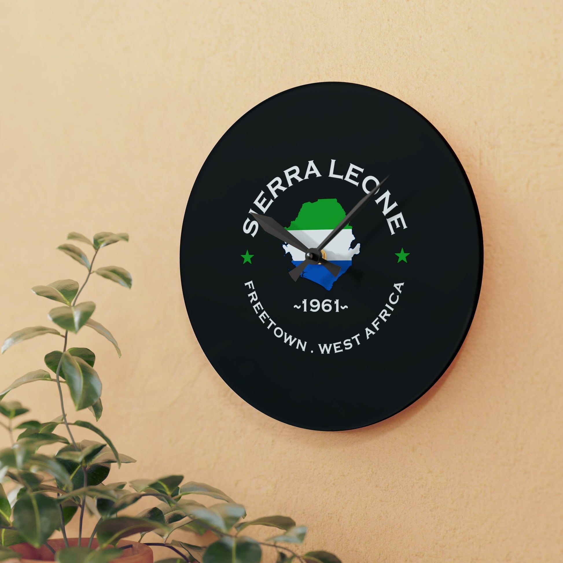 Sierra Leone Inspired Acrylic Wall Clock: Unique African Decor, Sierra Leonean Gifts, Home Accessories