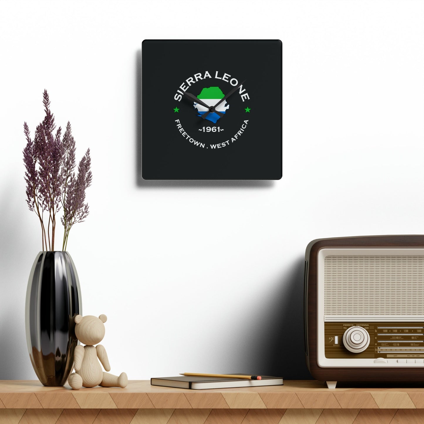 Sierra Leone Inspired Acrylic Wall Clock: Unique African Decor, Sierra Leonean Gifts, Home Accessories
