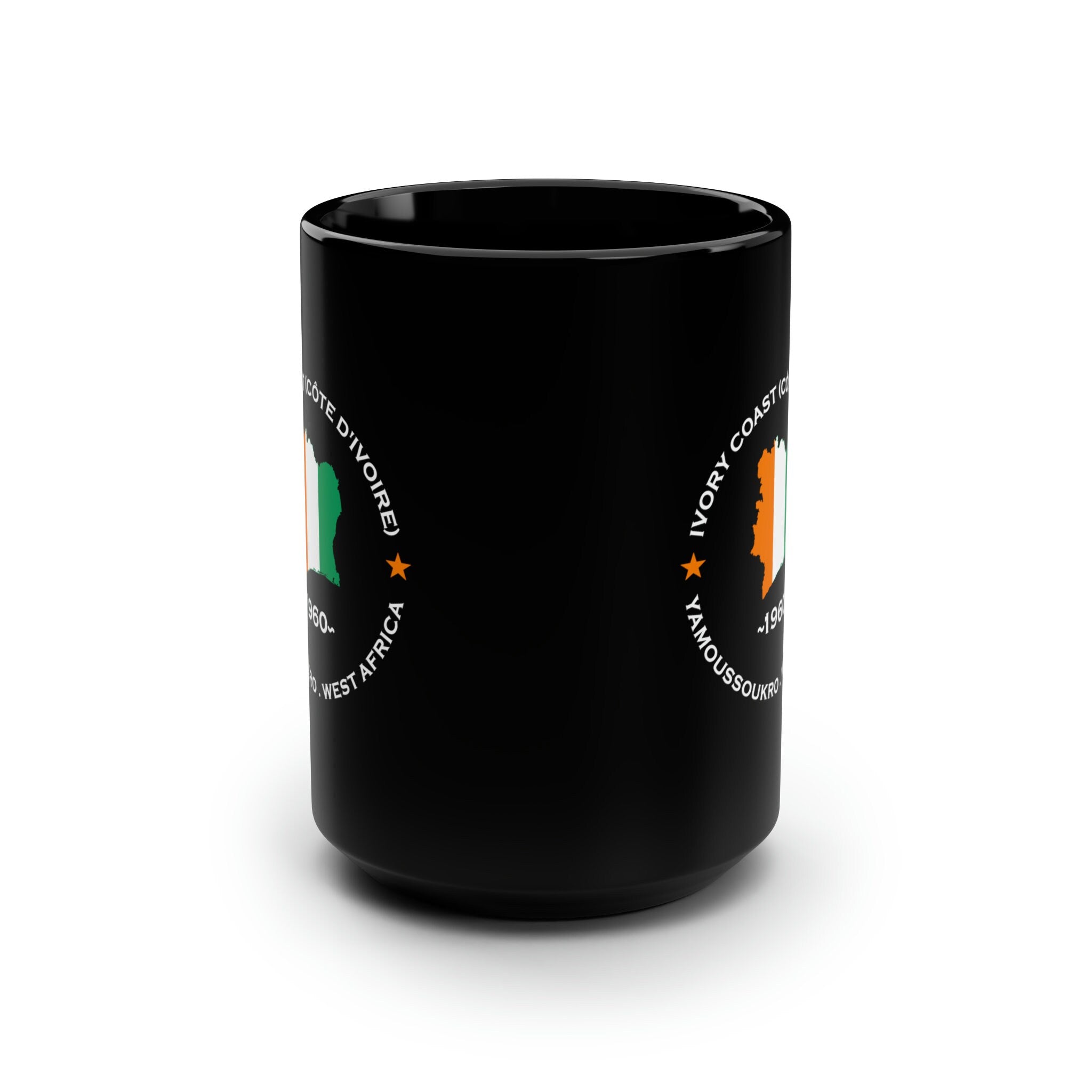 Ivory Coast Inspired Black Mug: Authentic African Design, 15oz Capacity