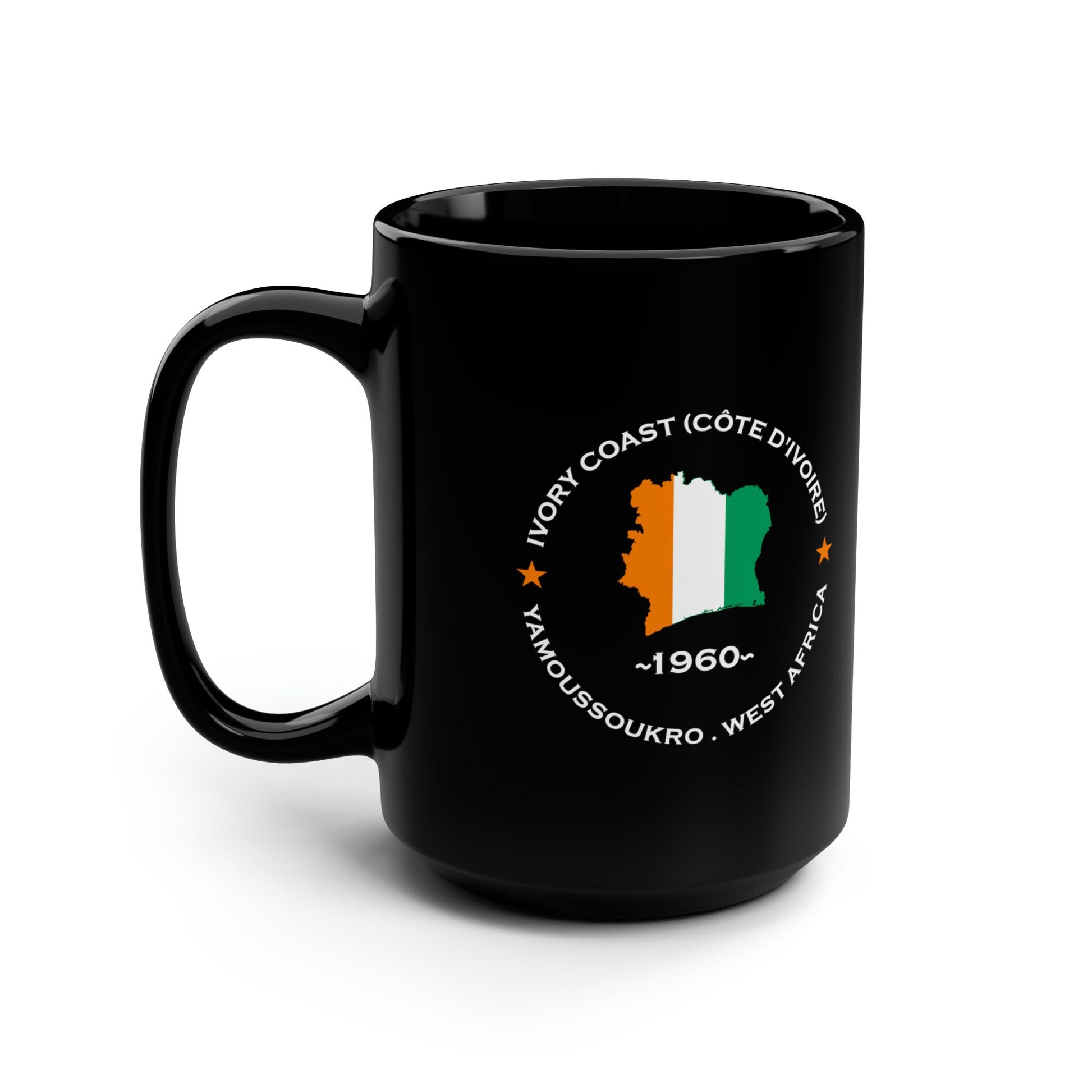 Ivory Coast Inspired Black Mug: Authentic African Design, 15oz Capacity