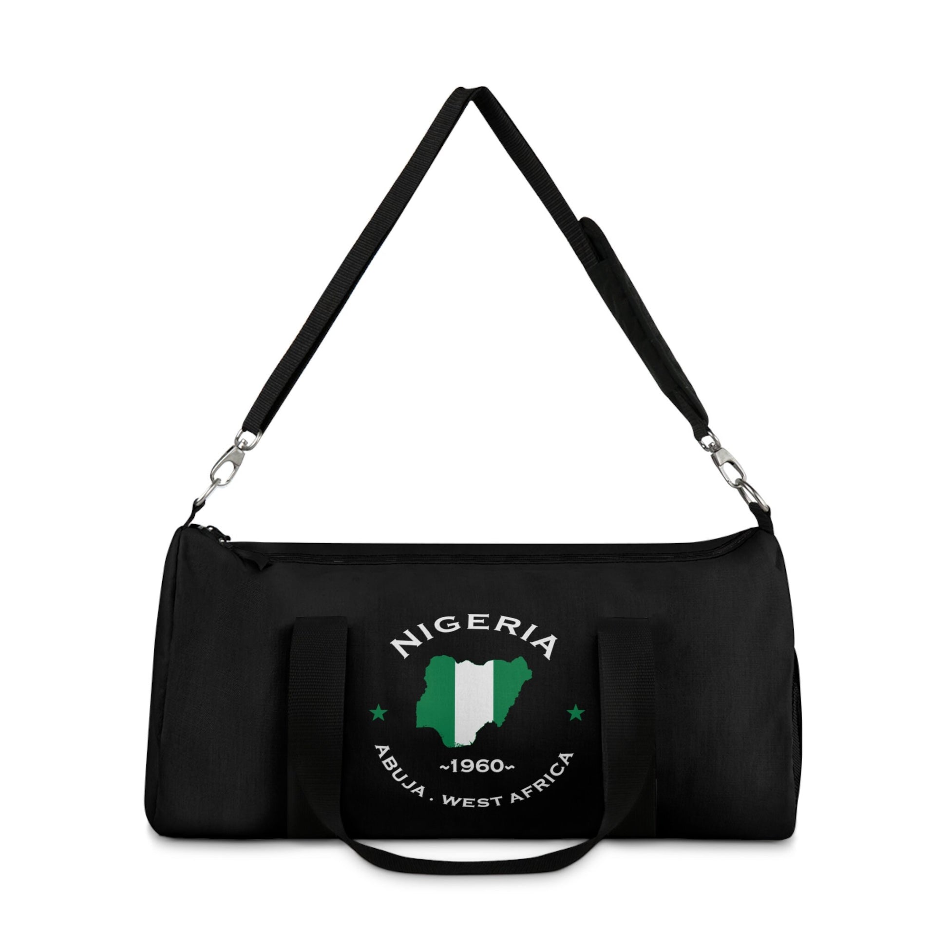 Nigeria Inspired Duffel Bag, Gym Duffle Bag , Black Duffle Bag, Nigeria Flag Canvas Printed Bag