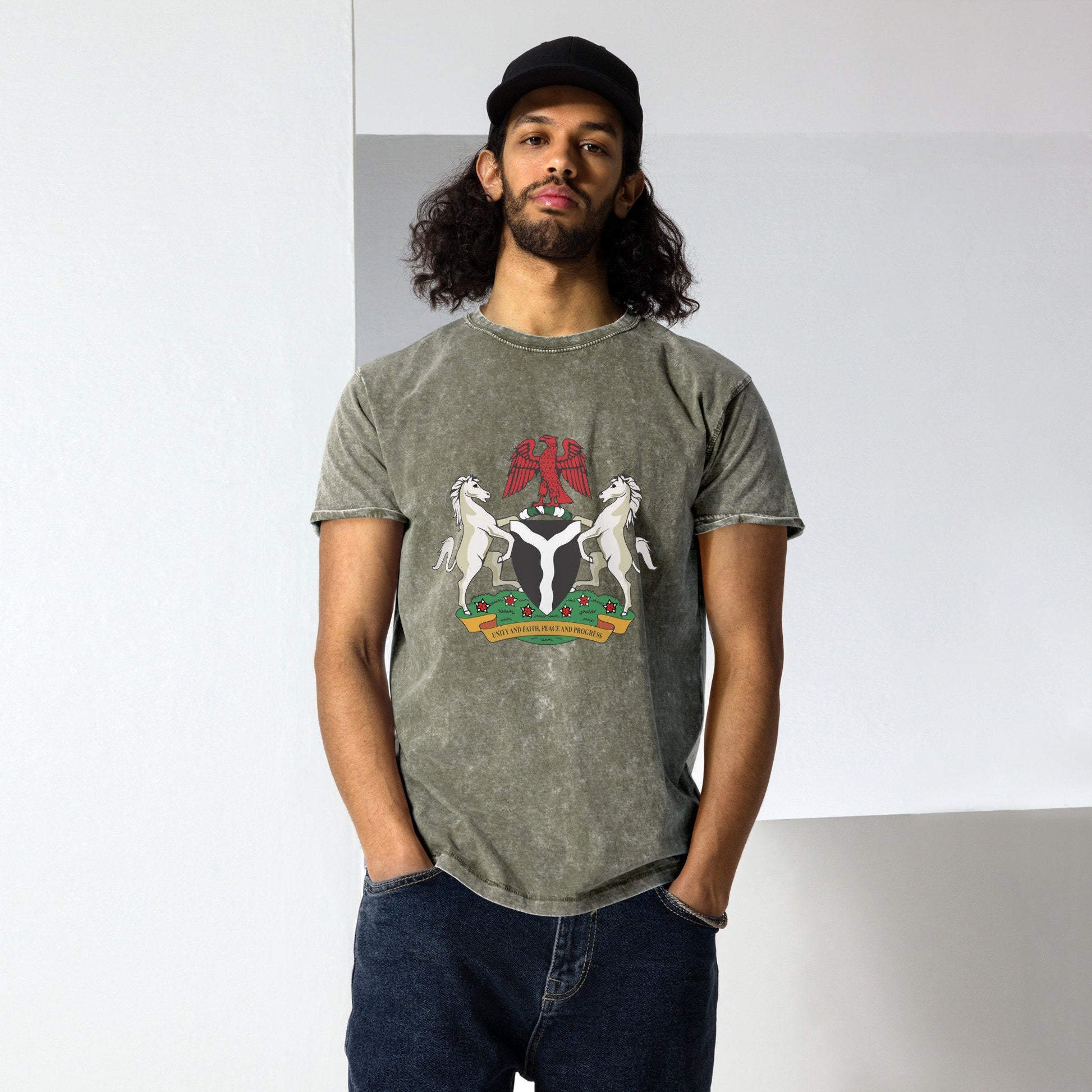 Nigerian Coat of Arms Denim Wash T-Shirt