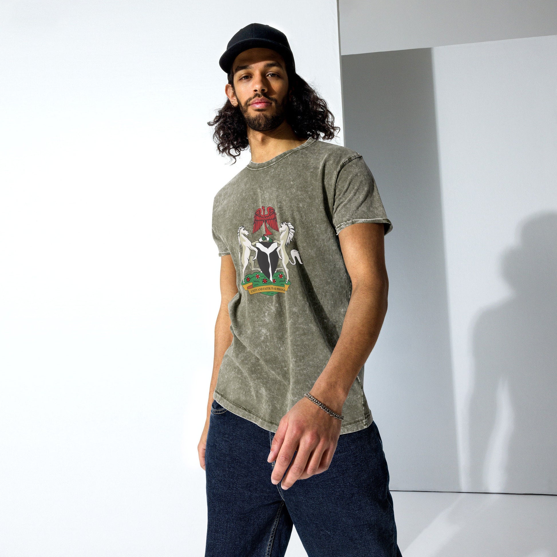 Nigerian Coat of Arms Denim Wash T-Shirt